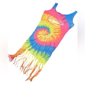 Florida Keys Vintage Sleeveless Fringe Tie-Dye Beach Dress